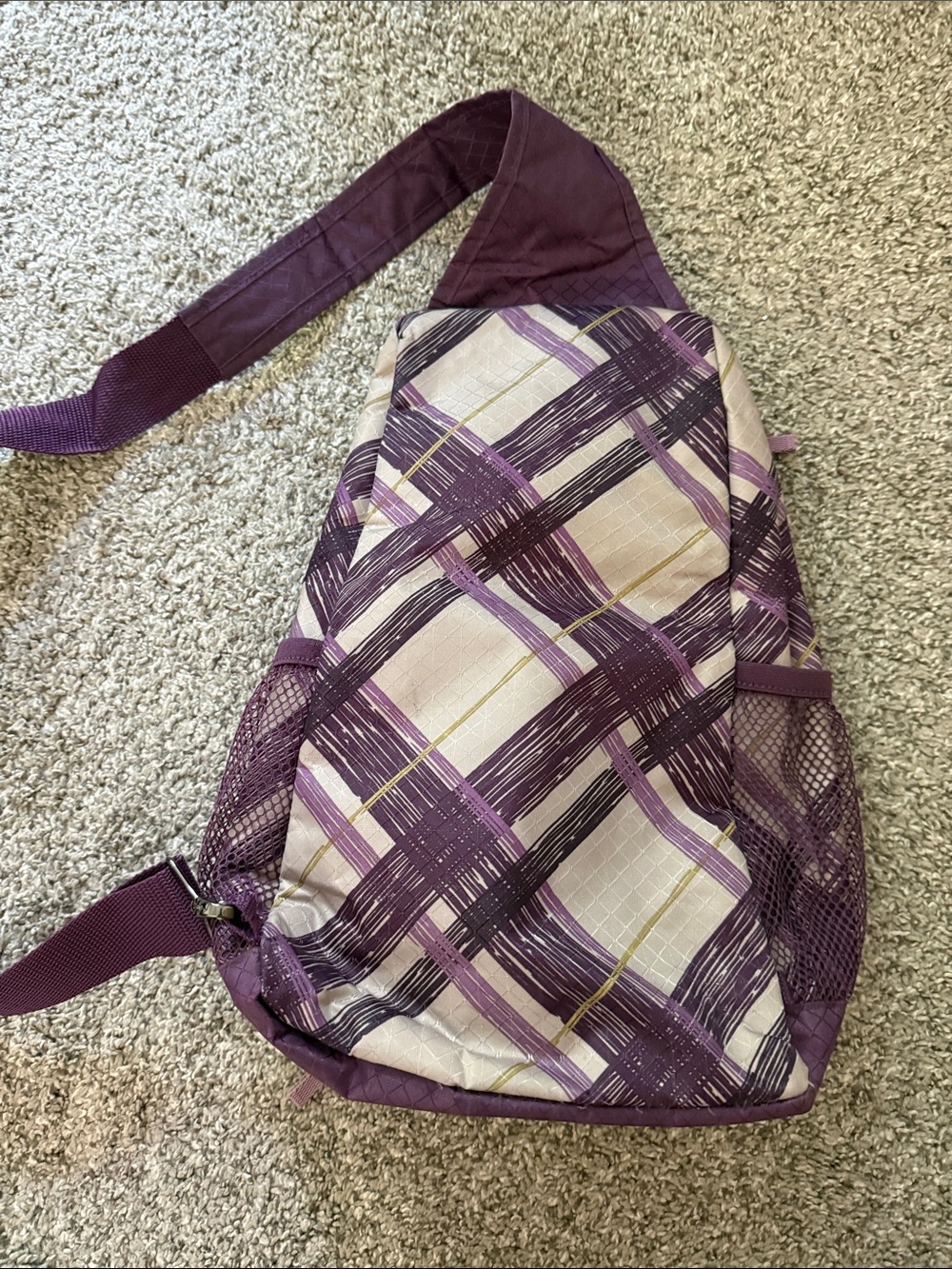 Purple Plaid Sling Crossbody Hiking Bag - Picture 4 of 4